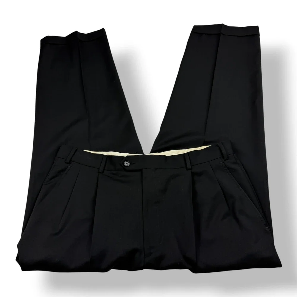 Caracciolo Napoli Mens Black‎ 100% Wool Pleated Cuffed Dress Pants Size 36 Italy